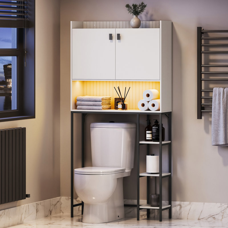 Over The Toilet Storage Cabinet w/ LED, Anti-Tipping Device, White