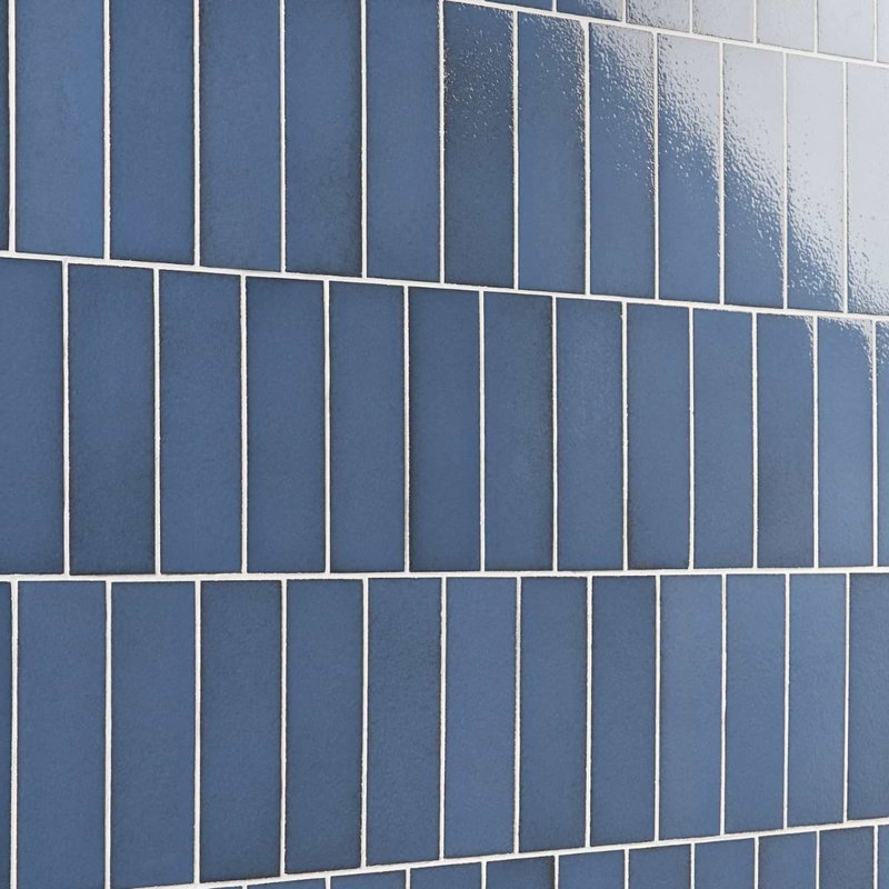 Color One 2x8 Glossy Lava Stone Tile, Steel Blue