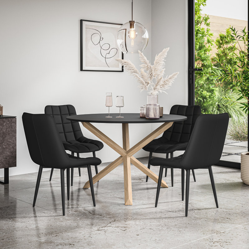 Darcus 4 - Person Dining Set, Black/Oak/Black