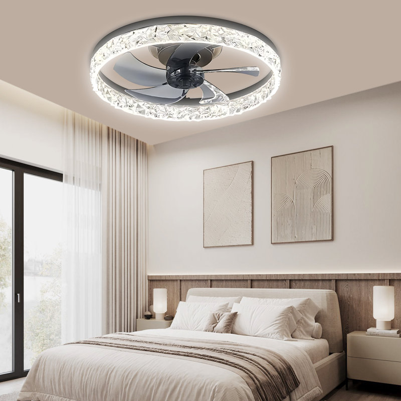 Crystal Ceiling Fan with Light and Remote, 3 Color Temperatures, 6 Speed Quiet DC Motor, Reversible, Dimmable, Economy Version, Bedroom Living Room