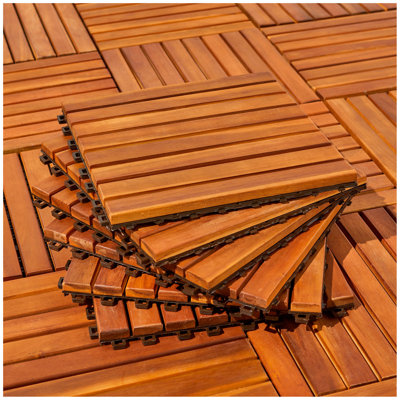 Carreau de terrasse à emboîtement à lattes en acacia (ensemble de 10 tuiles)
