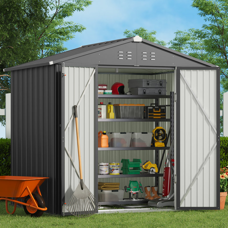 8' x 6' Dark Gray Metal Outdoor Storage Shed Kit