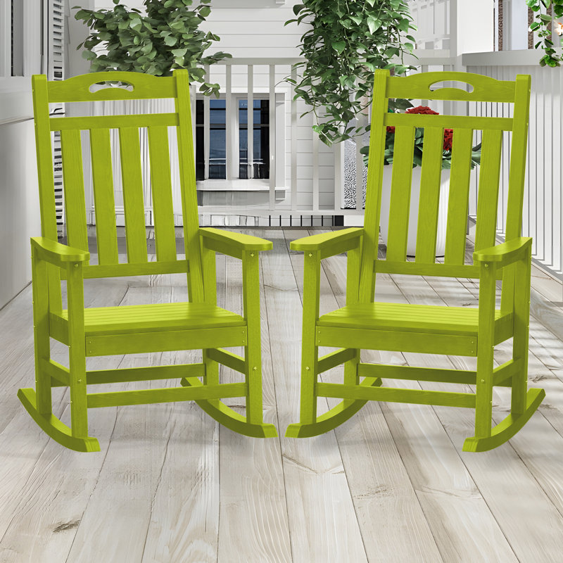 Chaises berçantes d'extérieur en PEHD résistantes aux intempéries Adirondack, Lemon Green