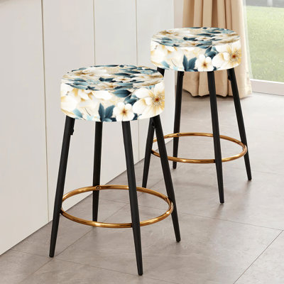 Ensemble de 2 tabourets de bar Sandy Beige et bleu Hydrangea Tranquility II - Floral
