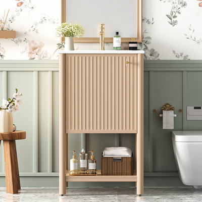 French Style 20 - Inch Bathroom Vanity With Ceramic Sink, Single Vanity, Soft Close Door, Exquisite Details, Stainless Steel Hinges, Metal Round Knob, Roomy Storage, Basin, 1.37" Faucet Fit  faucet