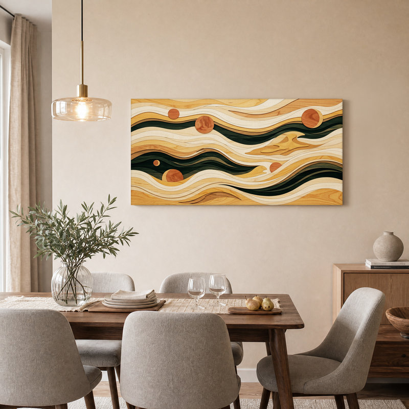 Impression sur toile en couches de grain de bois brun et vert, 58“W x 28”H