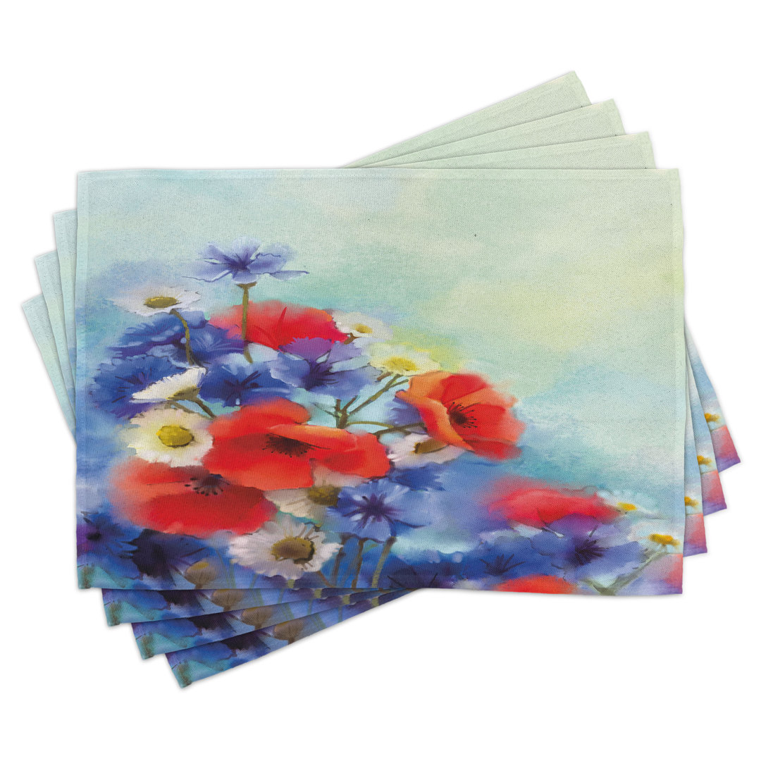 Platzdeckchen 4er-Set, Mohn-Kamillen-Bouquet, Rot-Blau