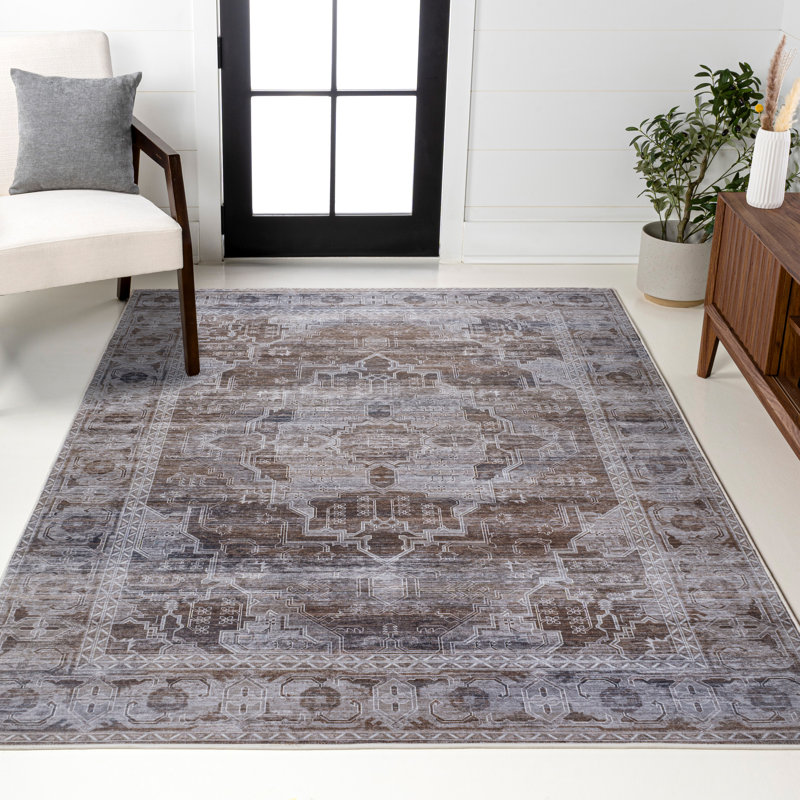 Alanya Ornate Medallion Machine-Washable Brown/Light Gray Rug, Rectangle 5'3" x 7'7"