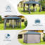 Pavillon de jardin extérieur 10 pi x 12 pi, pavillon permanent à toit rigide avec cadre en aluminium pour terrasse de patio, double toit en acier galvanisé, rideaux et filet pour pelouses, jardin, bord de piscine