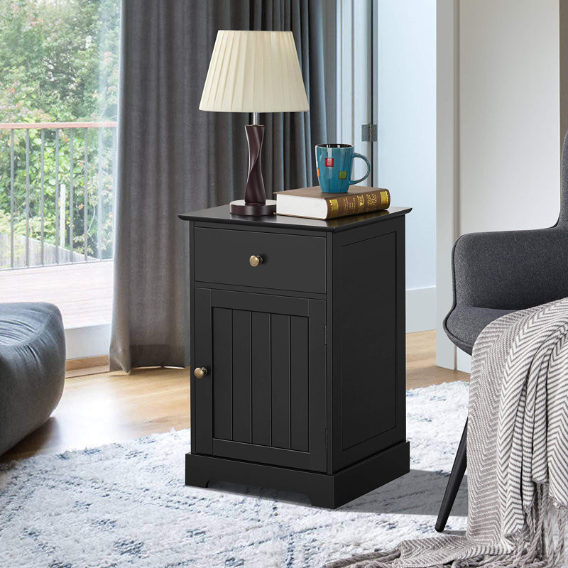Jianglin 40cm W Manufactured Wood Bedside Table, Black