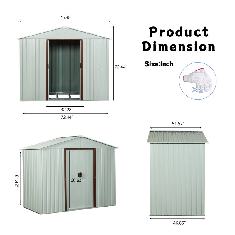 Remise de rangement extérieure en métal 6 pi x 5 pi avec fondation - Boîte à outils de jardin en fer galvanisé blanc