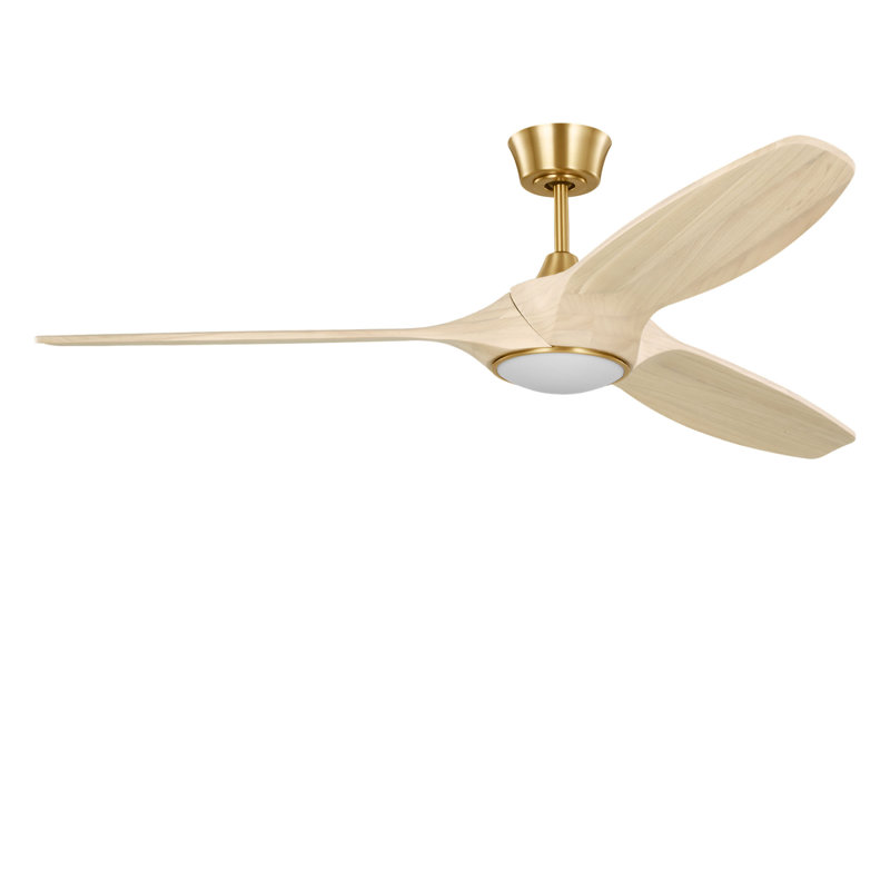 Selen Smart LED Ceiling Fan, Washed White Oak, Burnished Brass, 60" Wide