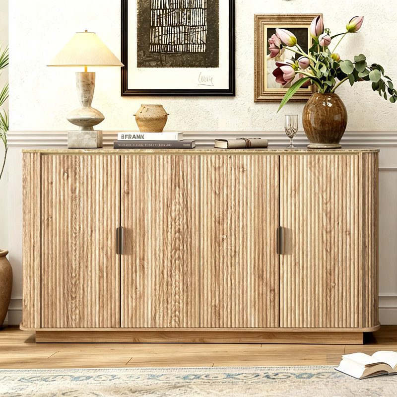 Crédence en bois de ferme avec plateau en marbre Farmhouse, Naturel