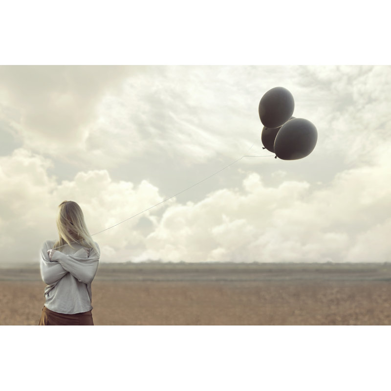 Woman With Balloons - Wrapped Canvas Print, 30cm H x 46cm W x 3.8cm D