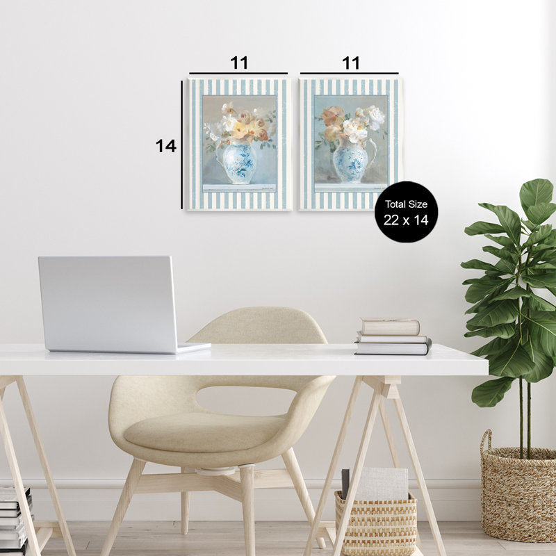Ensemble de 2 plaques murales Heirloom Bouquet on Stripes, design par Danhui Nai