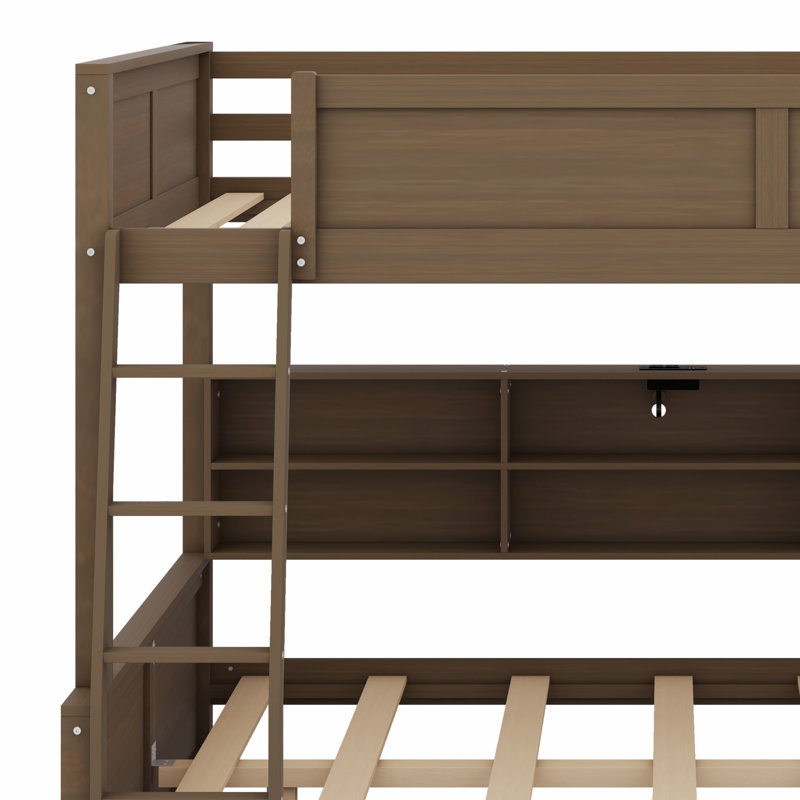 Bunk Bed With Storage Cabinets And USB Ports, Antique Wood