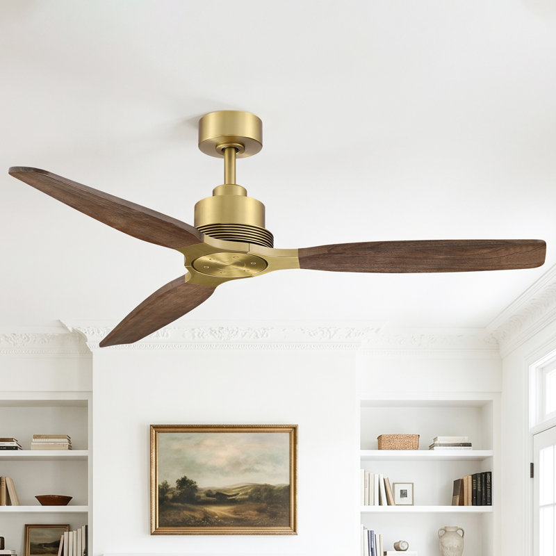 56" Solid Wood 3-Blade Ceiling Fan with Remote Control No Light Kit