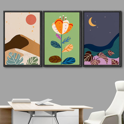 Multicolor Landscape Plants - 3 Piece Floater Frame Graphic Art on Canvas