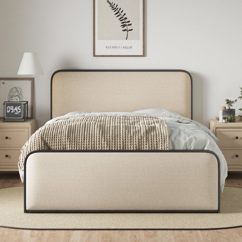 Alviera Modern Upholstered Bed Frame with Headboard & Footboard, Queen Size Platform Bed with Under Bed Storage, 800 lb Capacity, Beige