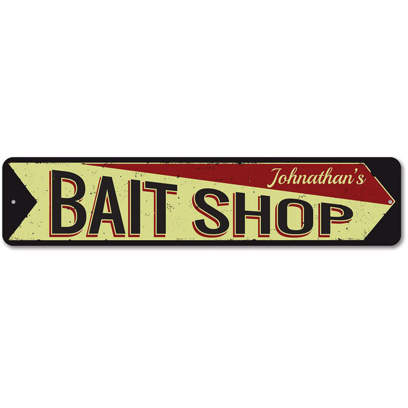 Enseigne en métal Bait Shop, H 4 po x l 18 po x P 0,04 po