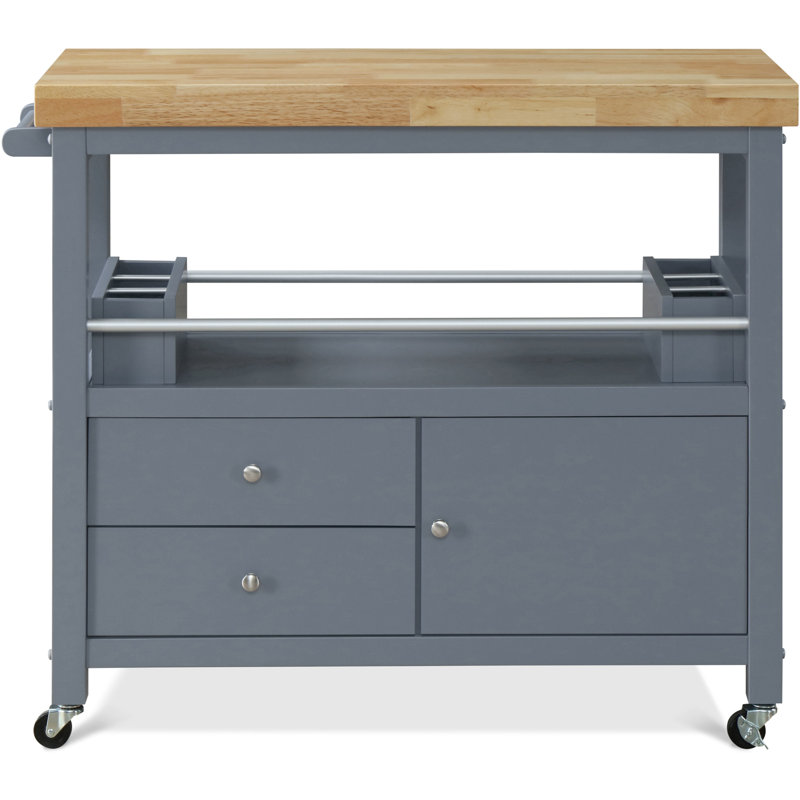 Gray Wood Butcher Block Kitchen Cart with Storage