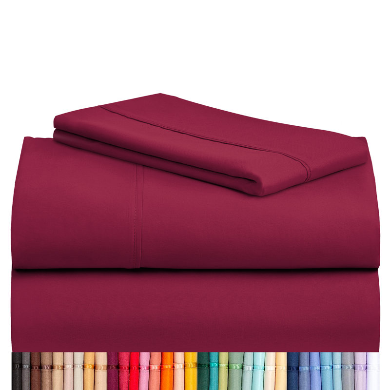 Luxclub Silky Soft Cooling Deep Pocket Performance Sheet Set, Burgundy, Twin Sheet Set with 1 Pillowcase