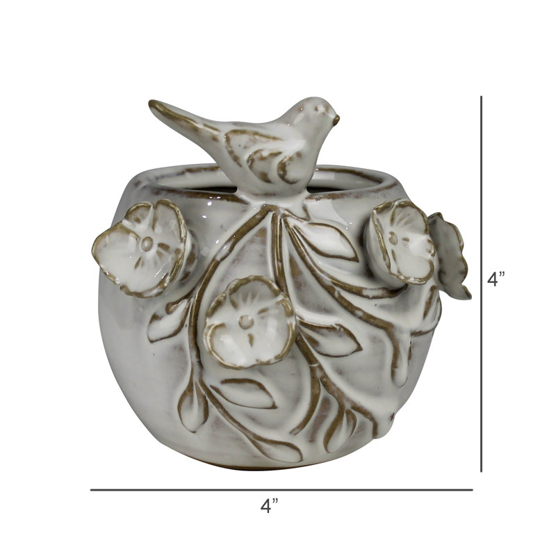 Vase avec fleurs et oiseaux, céramique