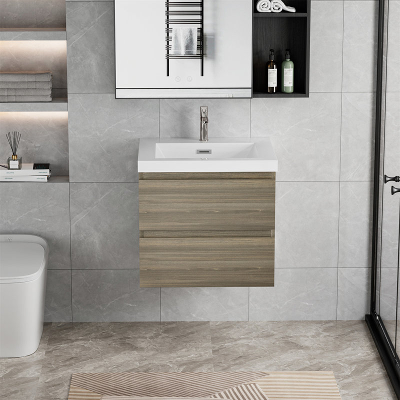 24" Floating Bathroom Vanity With Sink, Gray