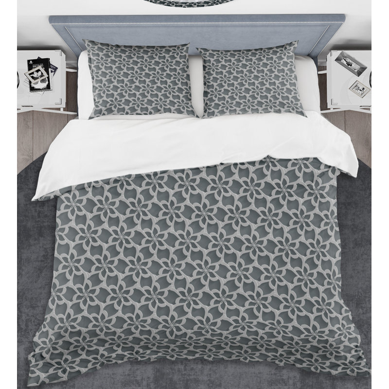 Ensemble de housse de couette Mid-Century Luxury Metallic s IV, Housse simple + 1 taie décorative, Motif floral noir