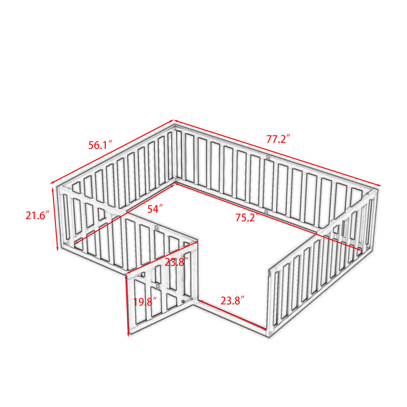 Hajer Wood Platform Bed with Fence and Door, Full, Natural
