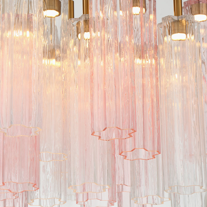 Luminaire suspendu à DEL 36 po Marguerite, 196.5" H x 36" W x 36" D, Rose / transparent, Laiton vieilli