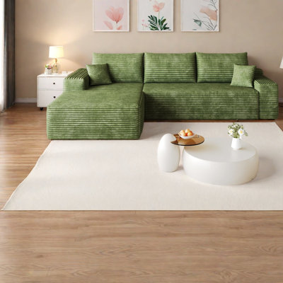 Canapés modulaires à compression, canapé en L en velours côtelé de 107 pouces pour la maison