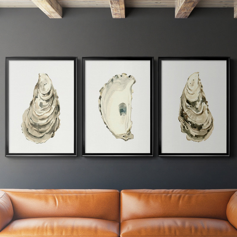 Neutral Oyster Study I " Neutral Oyster Study I " 3 - Pieces Painting Print, Black Framed, 24.5" H x 37" W x 2.5" D