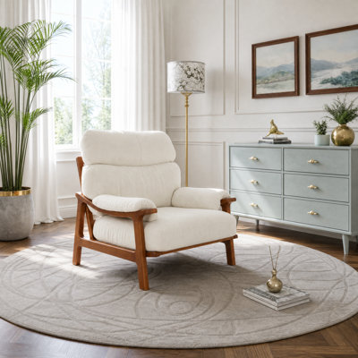 Chaise d'appoint Mid-Century avec structure en bois massif et coussins amovibles