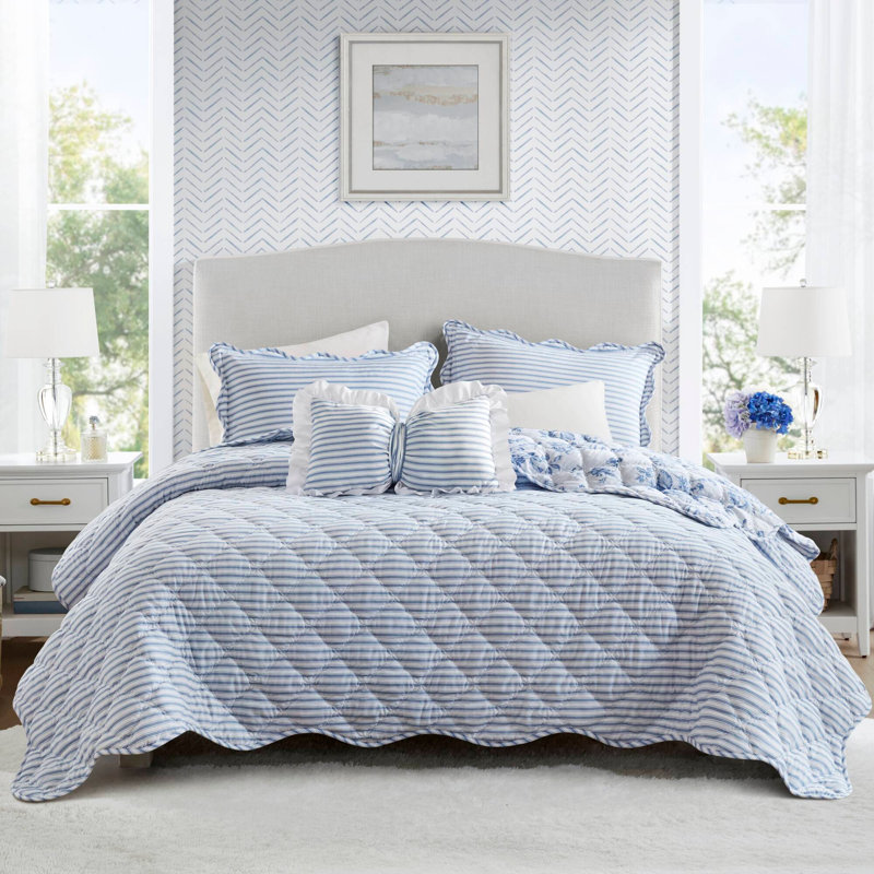 Ensemble de courtepointe douce et confortable avec coussin décoratif, Full/Double Duvet Cover + 3 Additional Pieces, Blue