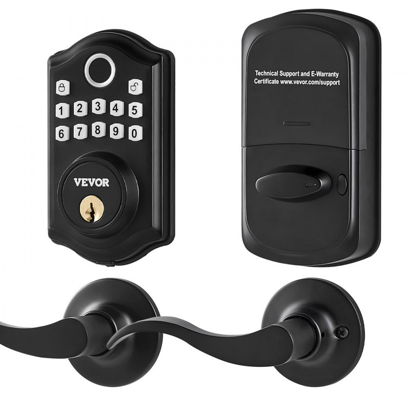Serrure de porte à empreinte digitale avec 2 poignées de niveau, serrure de porte d'entrée sans clé avec empreinte digitale / code de clavier / clé, verrouillage automatique, pêne dormant à clavier électronique avec 300 utilisateurs, mot de passe 
