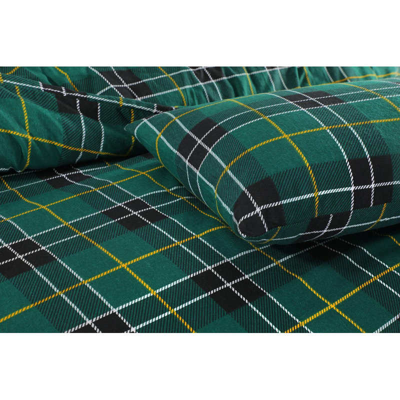 Check Argyle Duvet Cover with Pillowcases Included, Super King + 2 Standard Pillowcases, Green