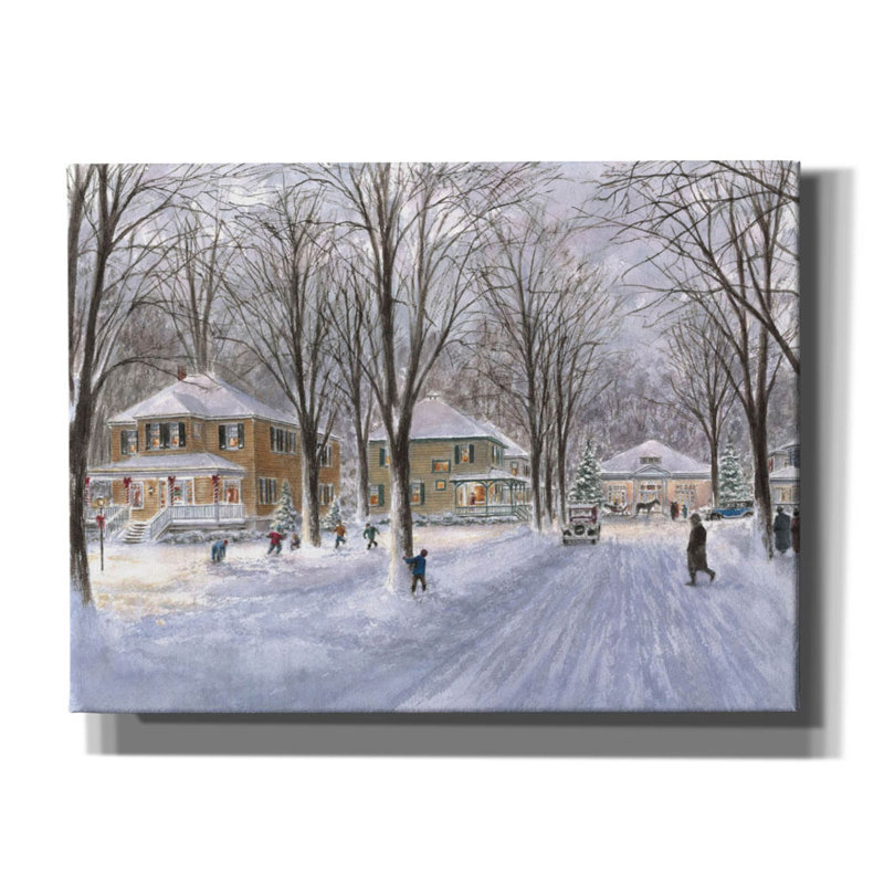 «The Snowball Fight» par Stanton Manolakas, art mural sur toile, H 12 po x l 16 po x P 0,75 po