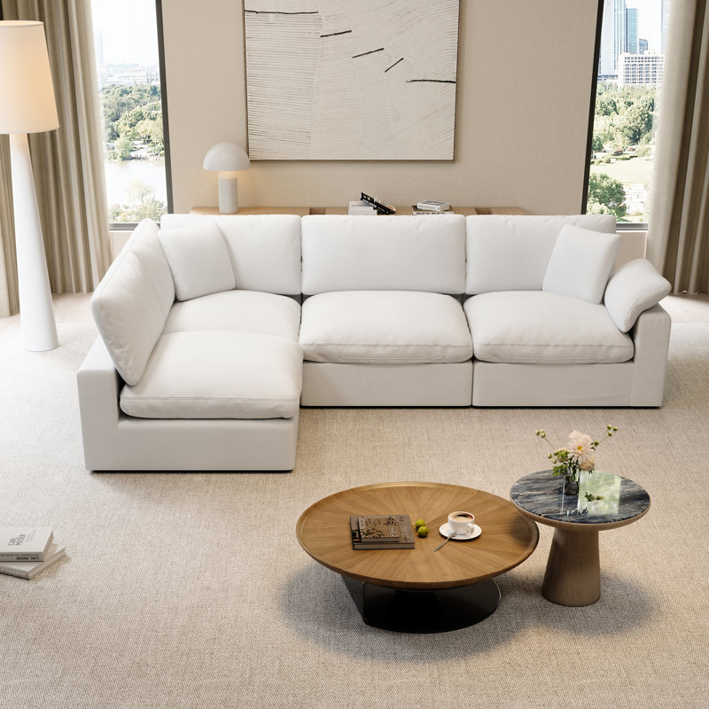 110.8 '' Upholstered Sectional, Cloud Sofa, Modular Sectional Linen Blend Sofa with Removeable Cover for Living Room, Bedroom, Deep Seat