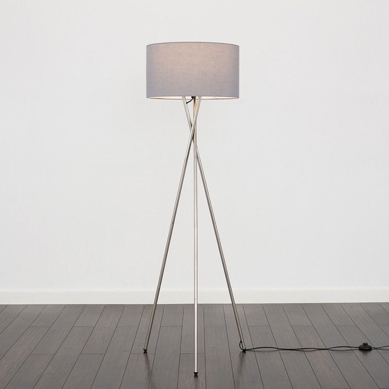 Misner 155cm Camden Tripod Floor Lamp with Large Reni Shade, Yes, Grey, Brushed Chrome 