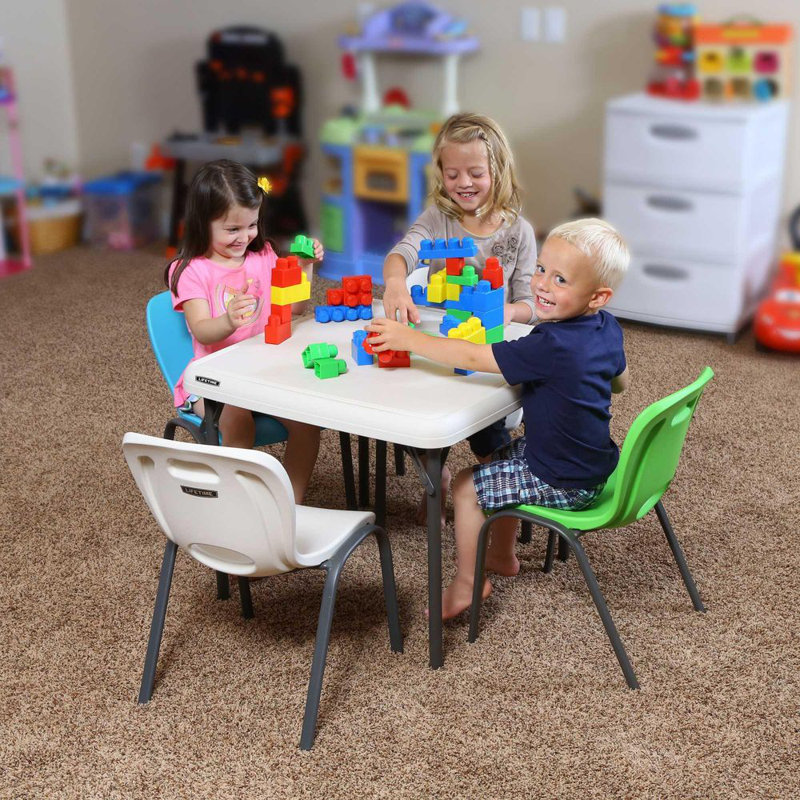 Almond Square Metal and Plastic Kids Folding Table