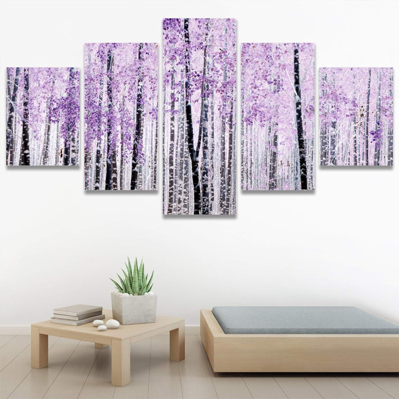 Abstrait forêt abstraite avec des feuilles mauves dans la forêt plantes abstraites 5 pièces