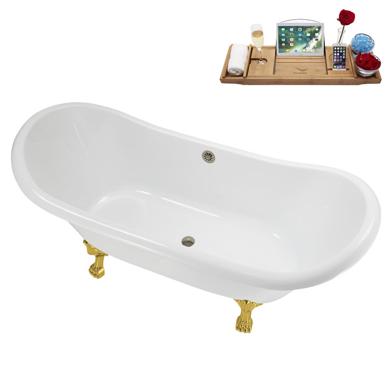 71" Streamline Clawfoot Tub,Tray,Drain and Clawfeet, Polished Gold, Brushed Nickel