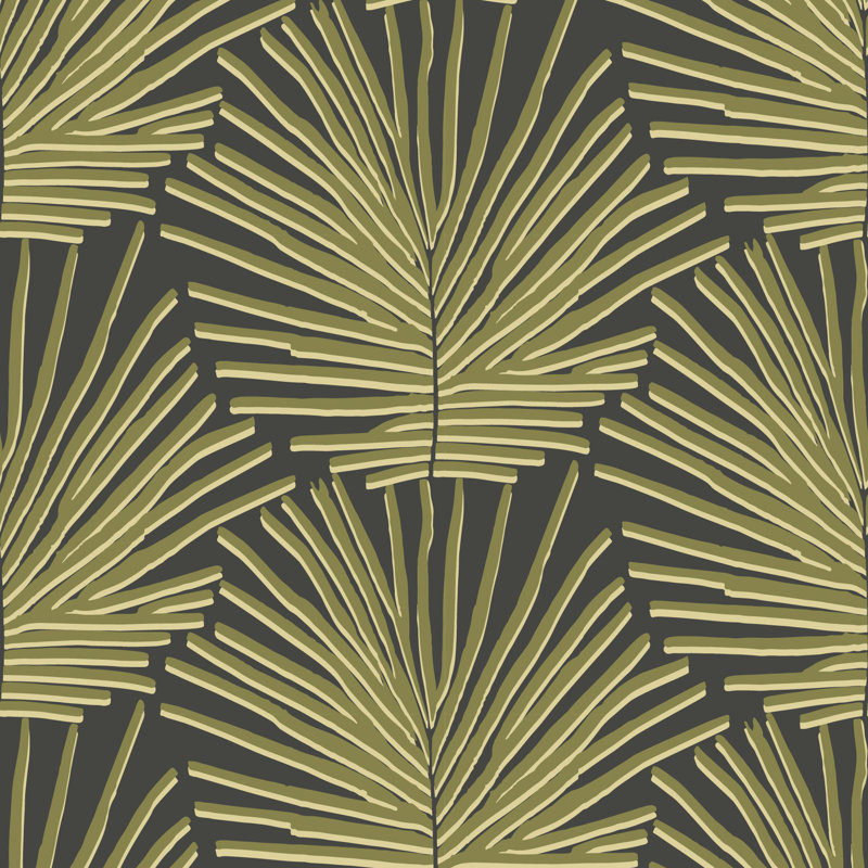 Isle of Palms Wallpaper, Self-Adhesive, Olive Charcoal