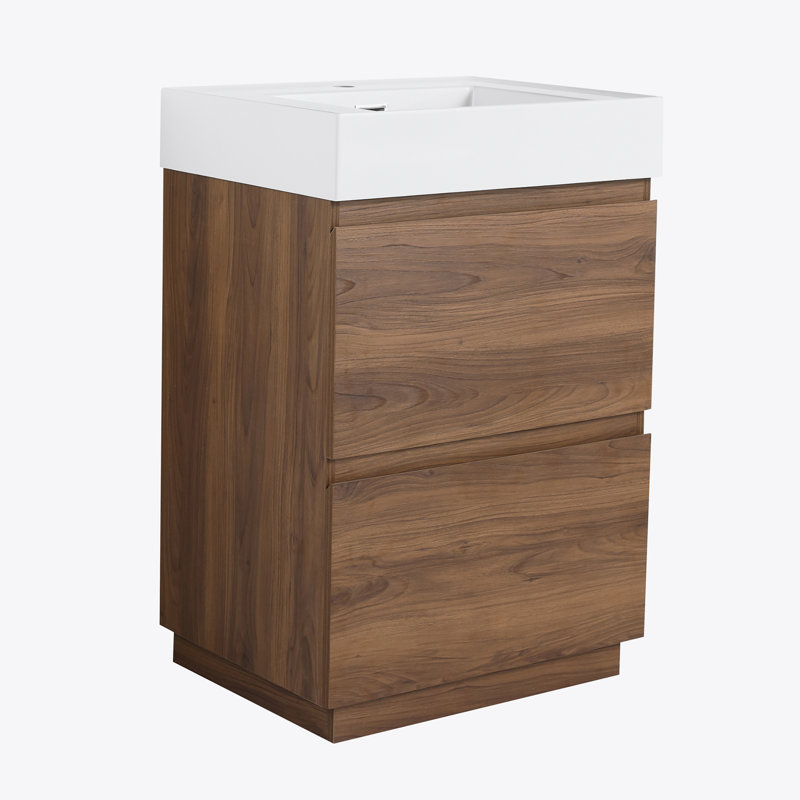 24" Bathroom Vanities with Single Sink Combo, Modern Undermount Bathroom Sink Cabinet with Double drawer, Freestanding Bathroom Sink Cabinet,Engineering wood,Brown