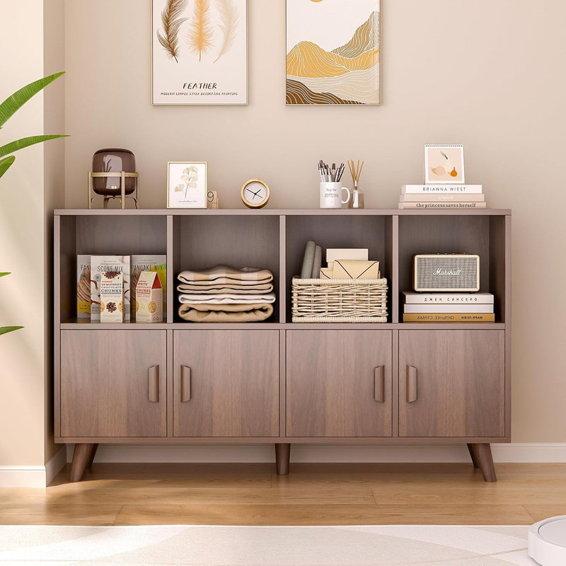 8-Cube Cubby Shelf Bookcase With Doors Walnut