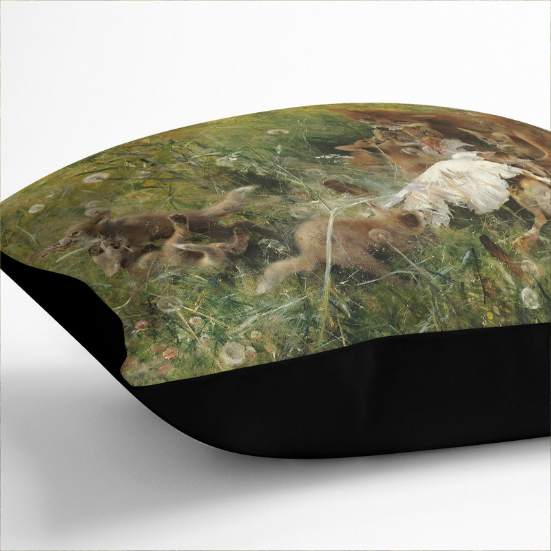 A Fox Family Square Throw Cushion, Black, 40cm H x 40cm W x 15cm D