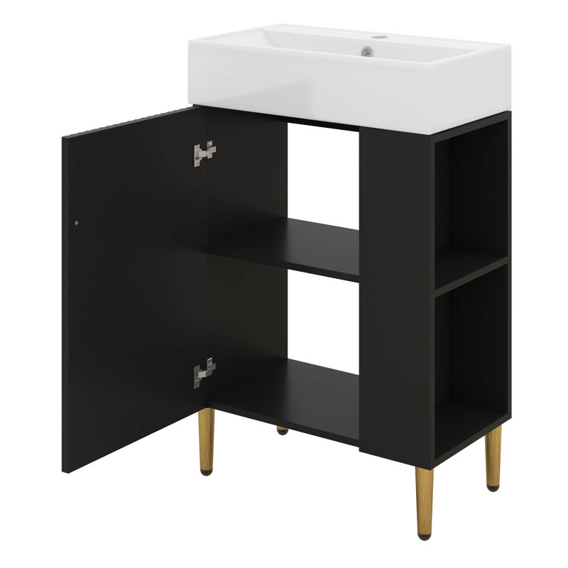 Ensemble de meuble-lavabo autoportant 21,6 po, ensemble de meuble-lavabo sur pied avec rangement à droite, pieds en métal