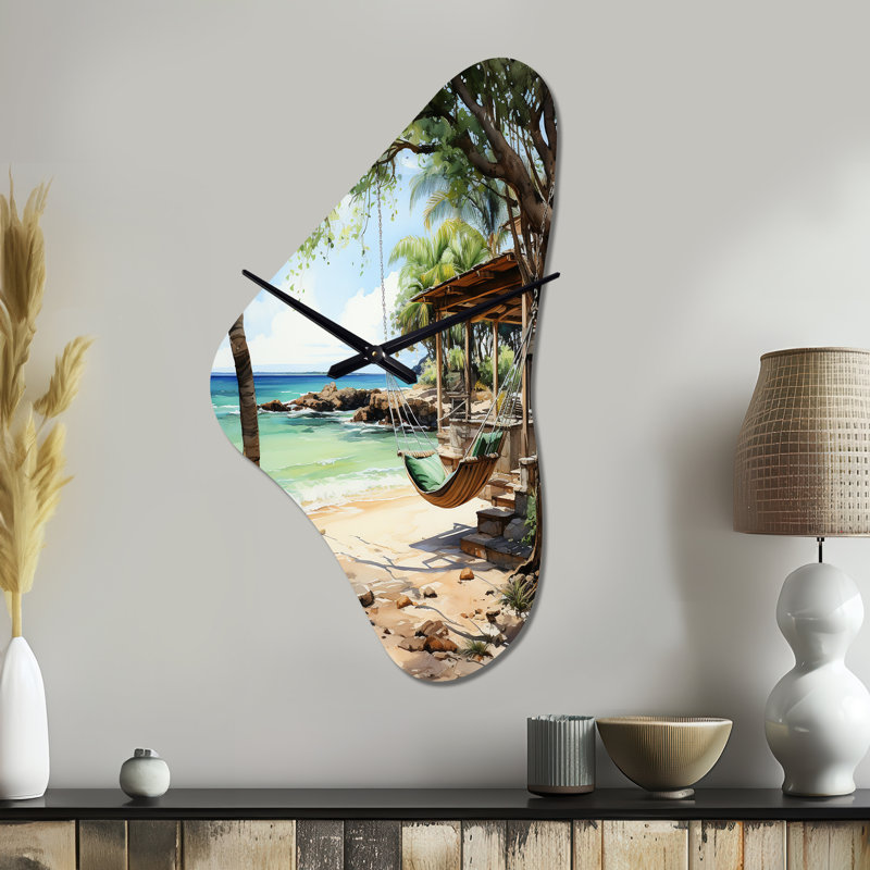 Sculpture de plage Beach Tropical Vibes II - Grande horloge murale beige, Grand