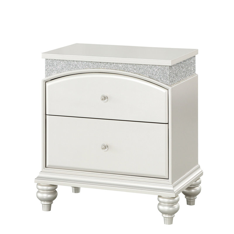 Table de chevet Platinum 2 pour la chambre à coucher - Tiroirs doublés de feutre et style glamour extérieur
